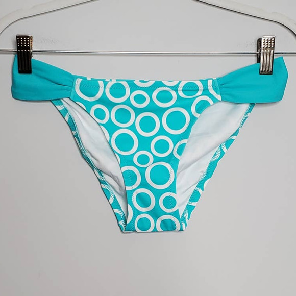VICTORIA'S SECRET • Teal Blue Polka Dot Tonga Low Rise Bikini Bottom NEW Sz S - Picture 1 of 6